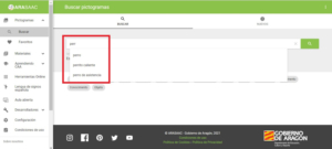 Tutorial 3 Página web de ARASAAC Búsqueda de pictogramas Cuadro