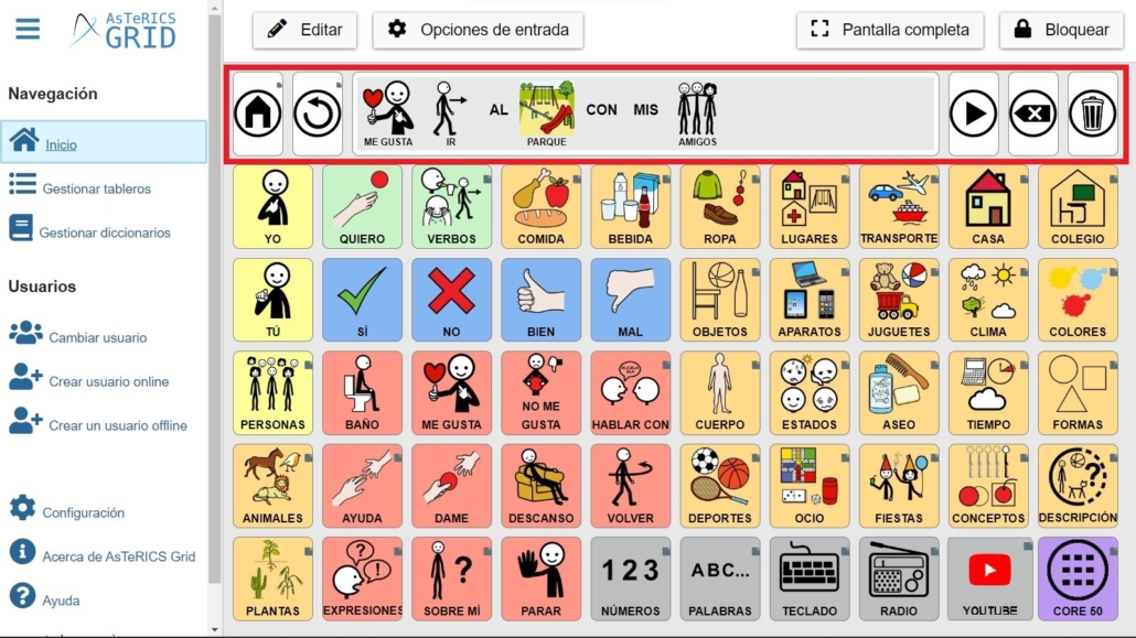 Comunicador Asterics Grid Pantalla De Inicio Del Comunicador